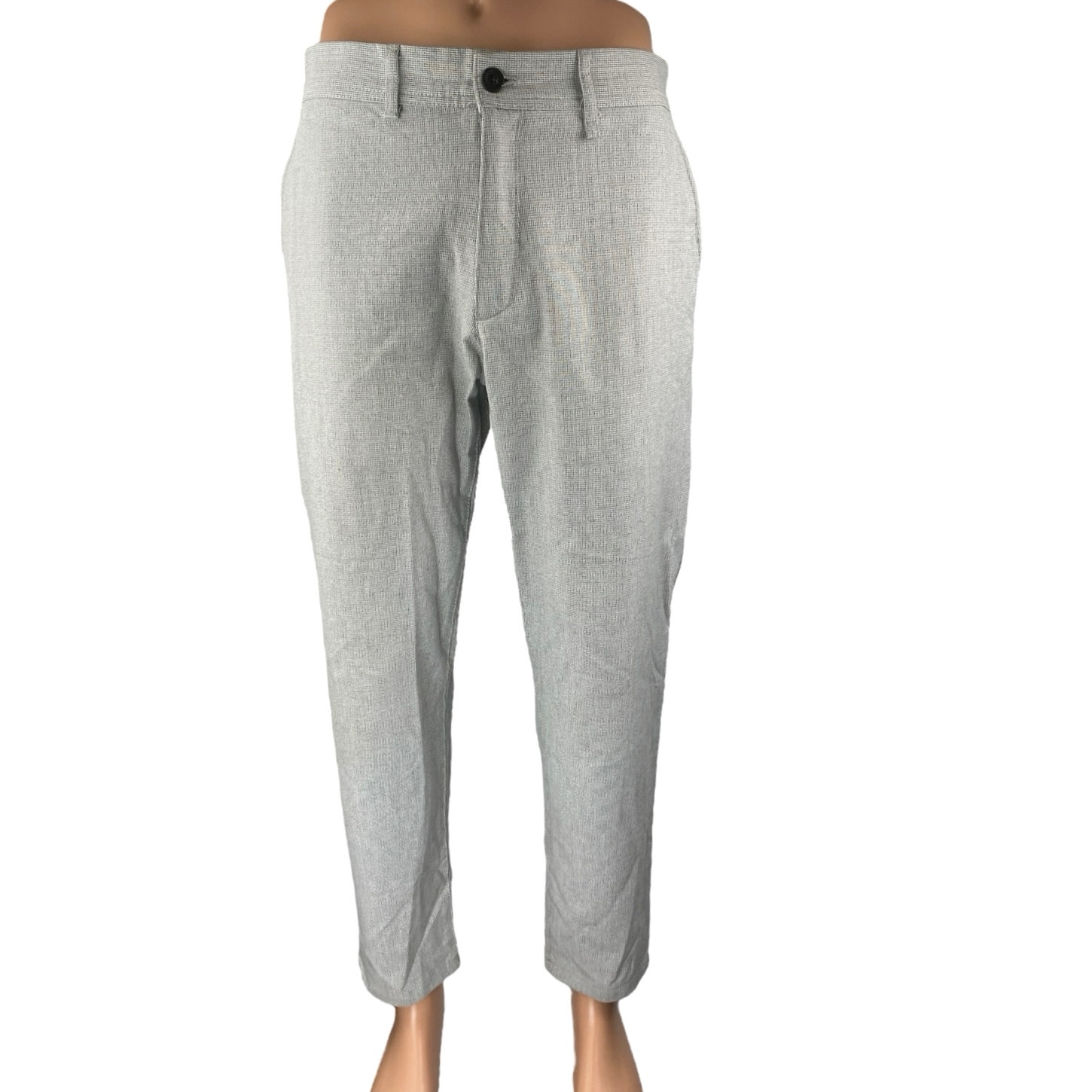 Zara Gray Houndstooth High Rise Straight Tapered Chino Khaki Trouser Pants Sz 34